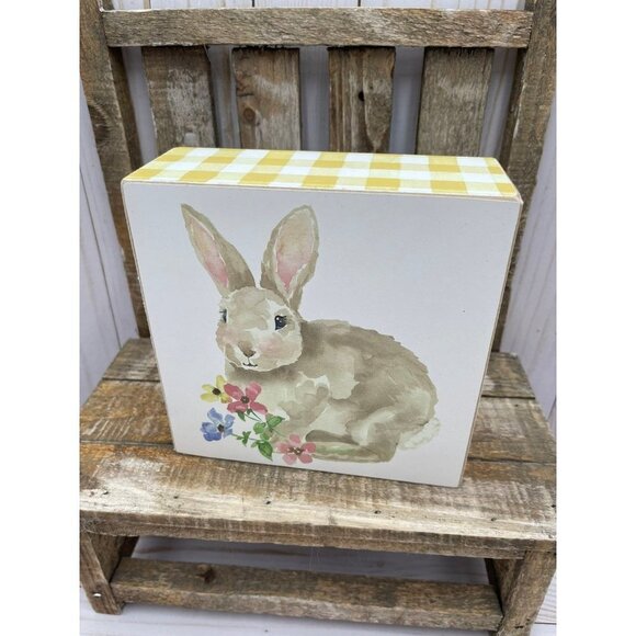 Gingham bunny and gold foiled egg lot easter spring tiered tray lot - Picture 2 of 5